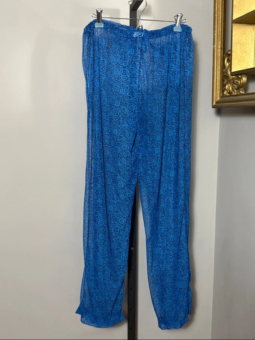 Kathy Ireland Medium Blue Drawstring Wide-Leg Lounge Pants Coverup